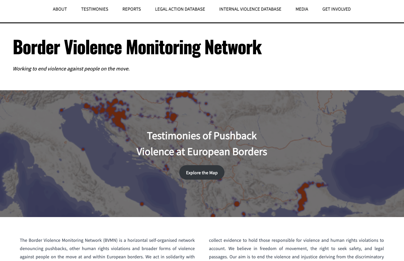 An image of Border Violence Monitoring Network website.