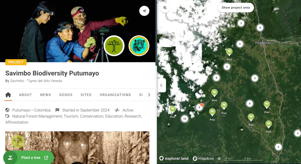Screenshot of Savimbo's conservation areas in Colombia