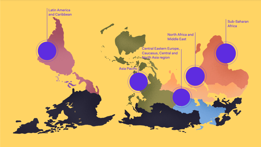 FRIDA's, Young Feminist Fund, regional focus areas and location of their grantees